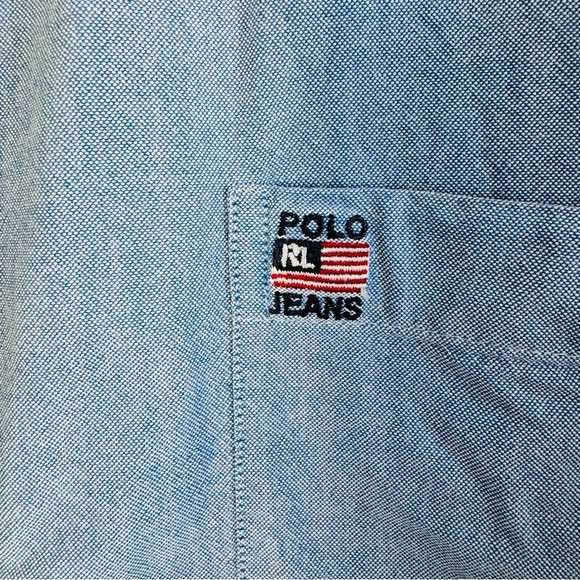 POLI RALPH LAUREN JEANS BLUE SHIRT OXFORDS BUTTON DOWN VINTAGE 90s  COTTON SHIRT - Picture 10 of 14